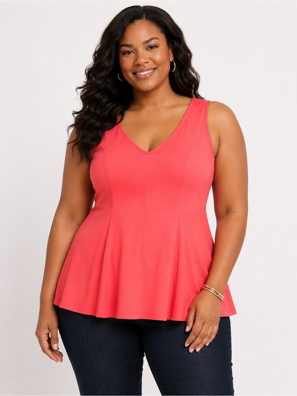NWT Torrid Women's V-Neck Sleeveless Peplum  Top in Neon Pink
